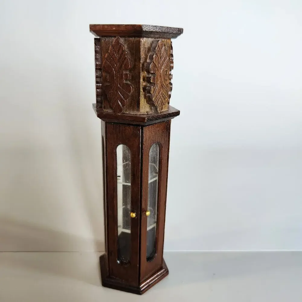 Vintage Miniature Hexagon Wooden Dollhouse China Cabinet 6